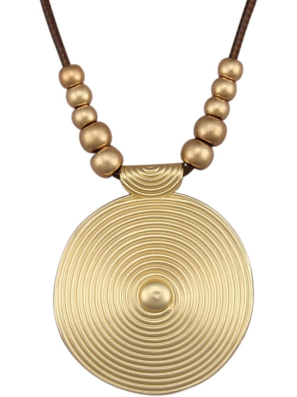 Women's Boho Gold Spiral Disc Pendant Necklace Concentric Circle Bead Choker